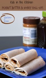 Gluten-free Peanut Butter and Honey Roll-ups - Great after school snack. The Udi's tortilla's don't crack when rolling!