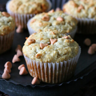 Gluten-free Banana Butterscotch Oatmeal Muffins. We loved these muffins that are a fun change from the usual banana muffins.