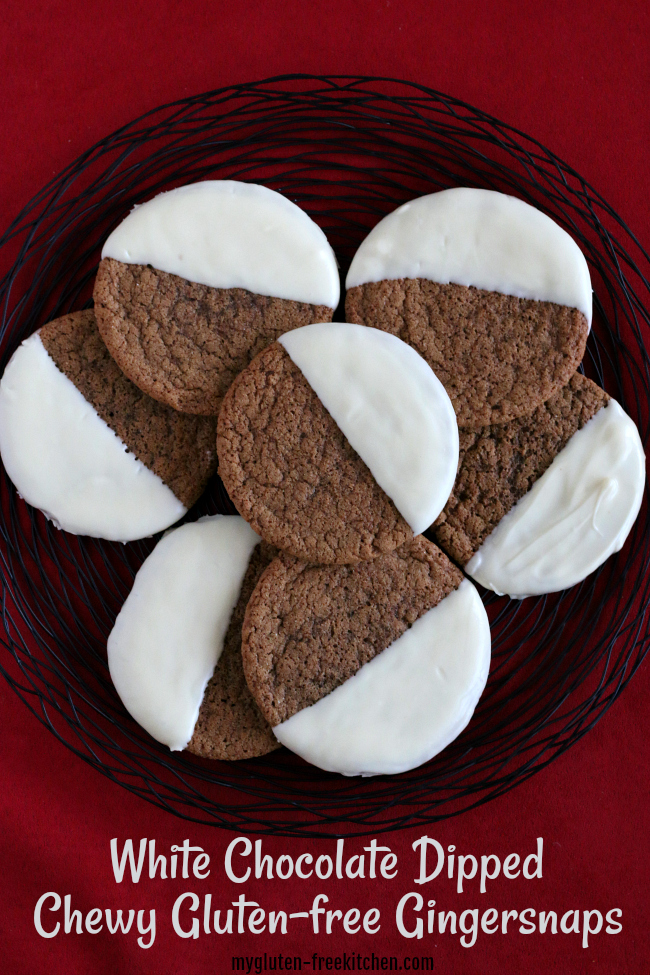 Plate of White Chocolate Dipped Chewy Gluten-free Gingersnaps