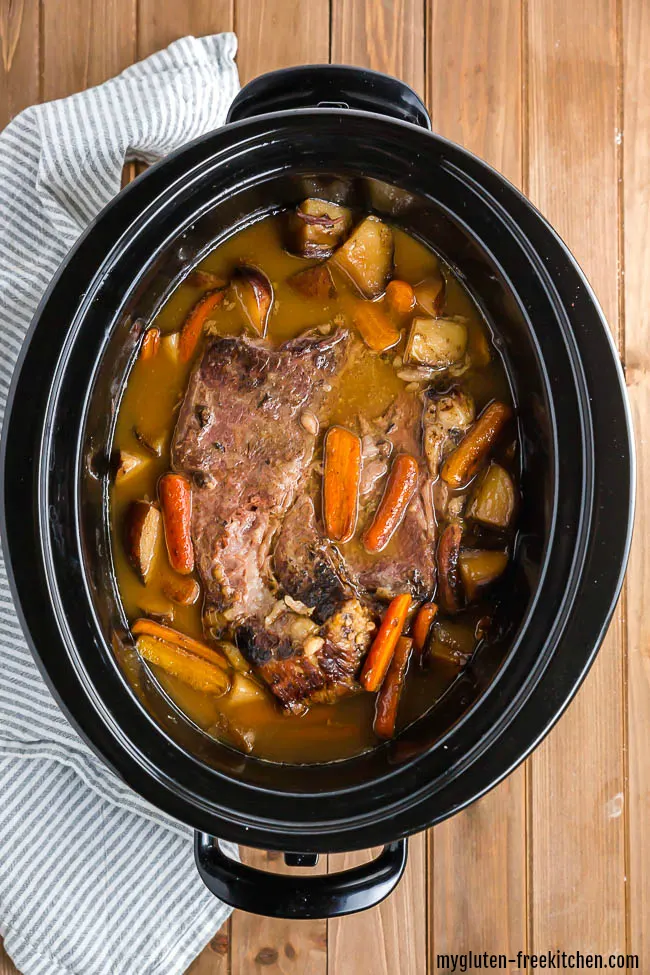 Finished gluten-free pot roast in slow cooker