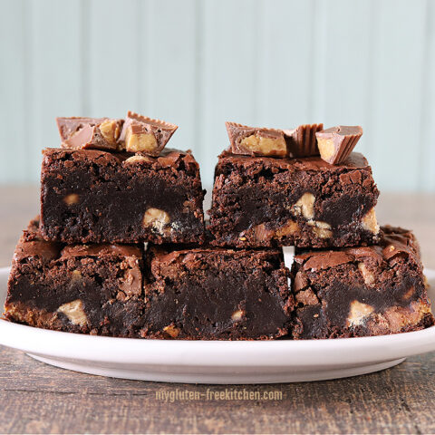 Best gluten-free peanut butter cup brownies on plate