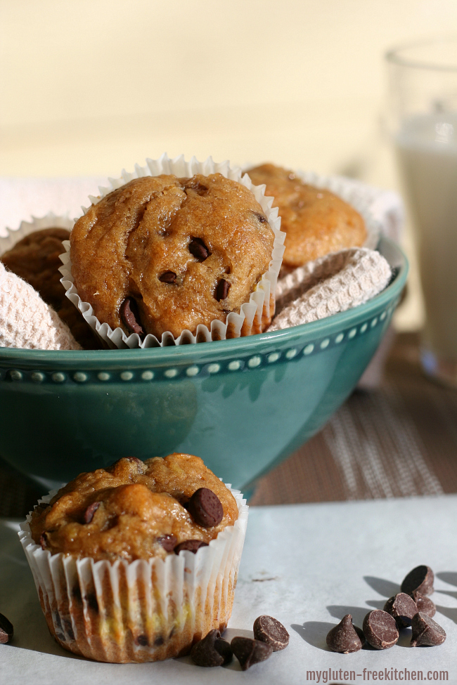 Gluten Free Peanut Butter Banana Chocolate Chip Muffins