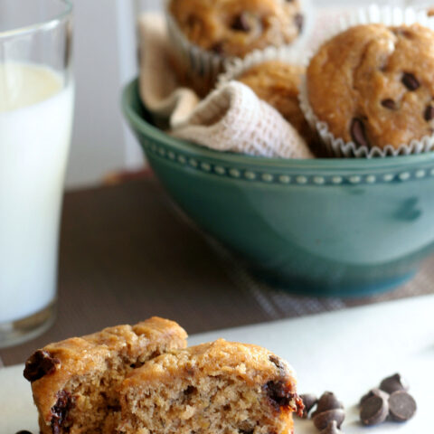 Gluten-free Banana Chocolate Chip Muffins. My youngest son's favorite muffin!