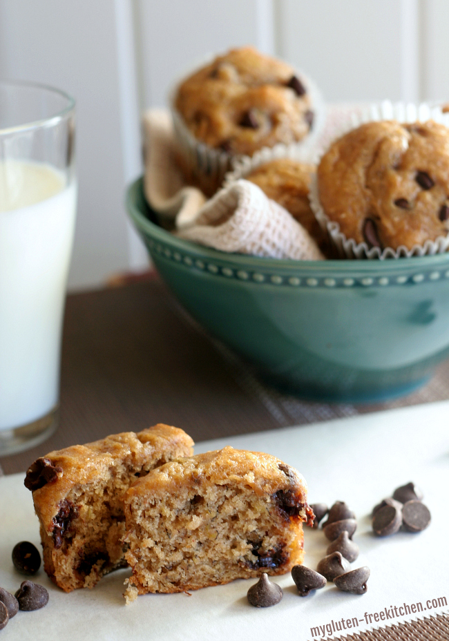 Gluten-free Banana Chocolate Chip Muffins. My youngest son's favorite muffin!