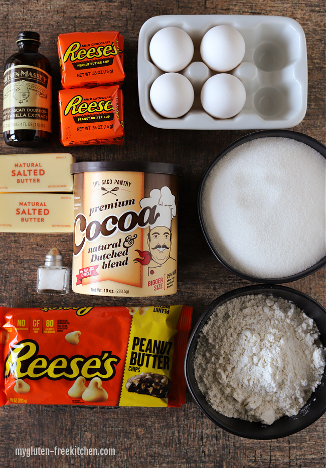 Ingredients for gluten-free Reese's brownies