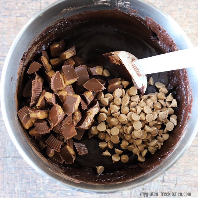 Mixing bowl with gluten-free brownie batter