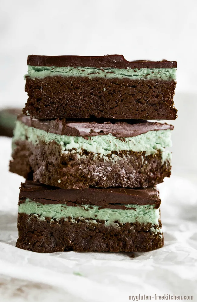 Gluten-free Mint Chocolate Brownies | My Gluten-free Kitchen Stack of Gluten-free Mint Chocolate Brownies