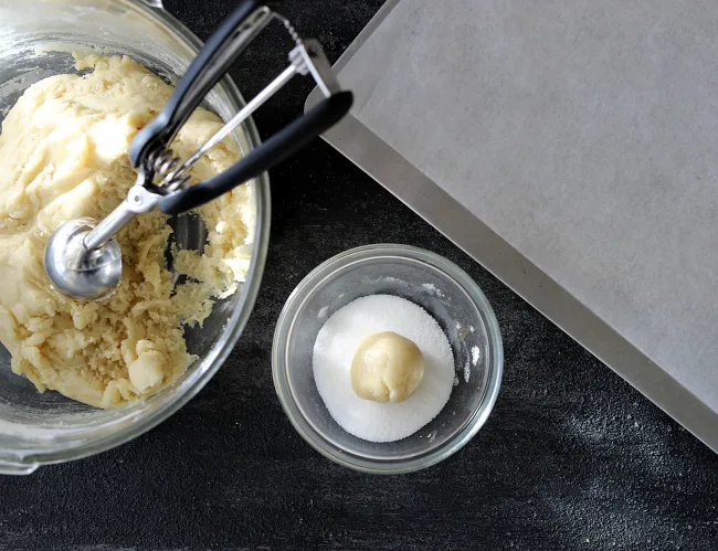 Rolling balls of gluten-free sugar cookie dough