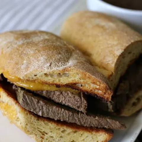 Gluten-free French Dip Sandwiches made in the slow cooker. #glutenfree #crockpot