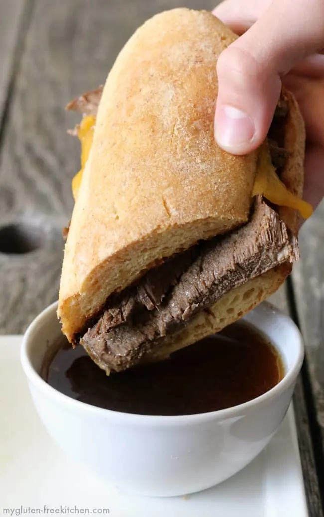 Gluten-free French Dip Sandwiches made in slow cooker #glutenfreerecipe #crockpot