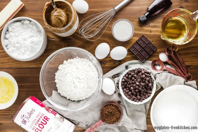 Ingredients for gluten-free buckeye brownies