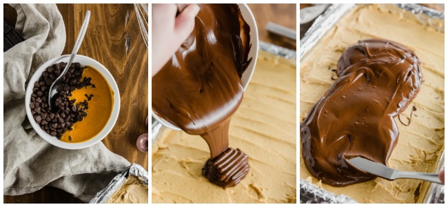 Making chocolate topping layer of gluten-free buckeye brownies