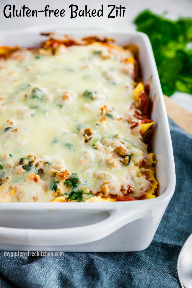 Pan of Cheesy Gluten-free Baked Ziti