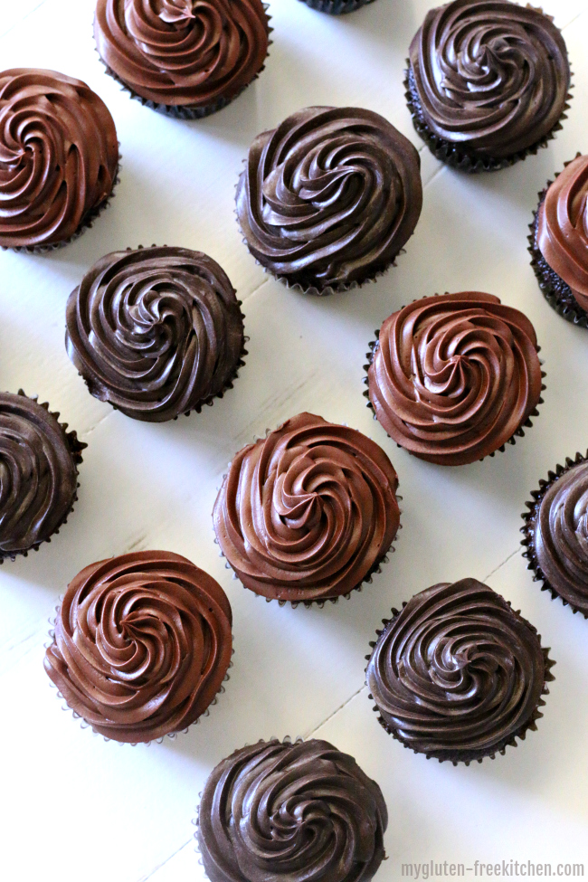 Gluten-free Chocolate Cupcakes with Fudge Frosting regular and dark chocolate