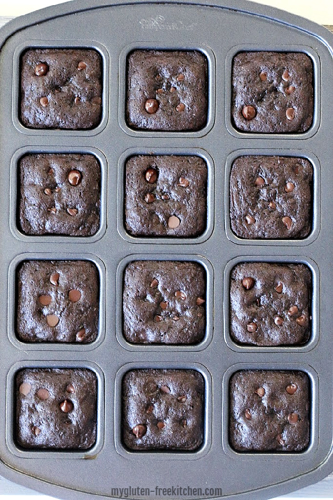 Baked gluten-free zucchini brownies in pan