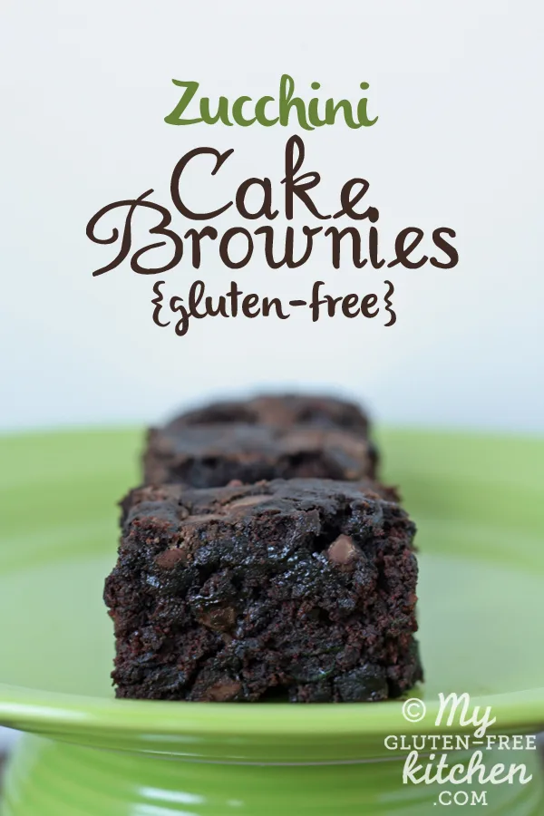 Photo with text of Zucchini Cake Brownies {Gluten-free, Dairy-Free, Egg-free}