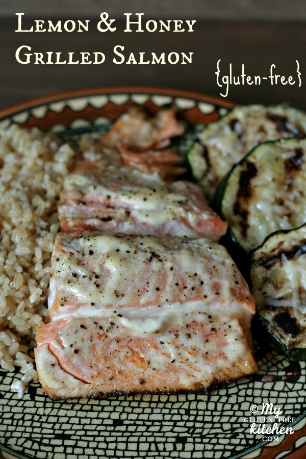 Grilled salmon on plate with rice
