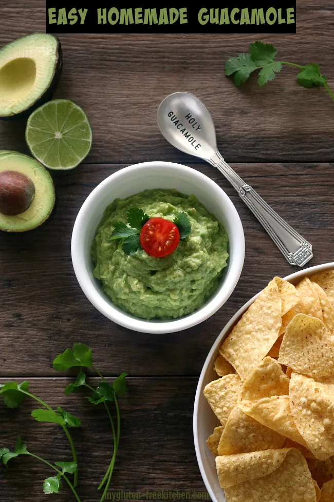 Easy Homemade Guacamole with 5 simple ingredients.