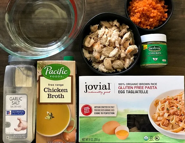 Ingredients for gluten-free chicken noodle soup