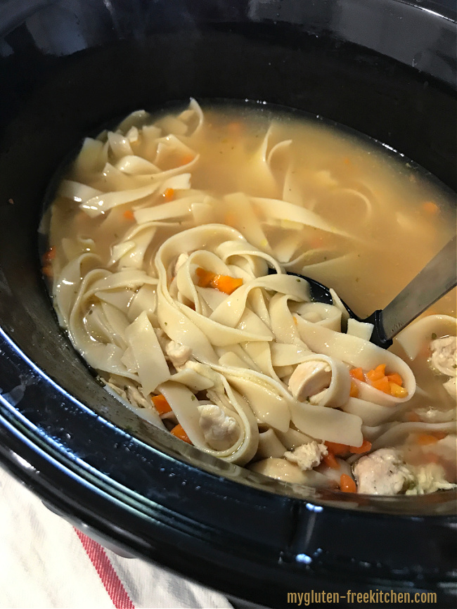Making gluten-free chicken noodle soup in crockpot