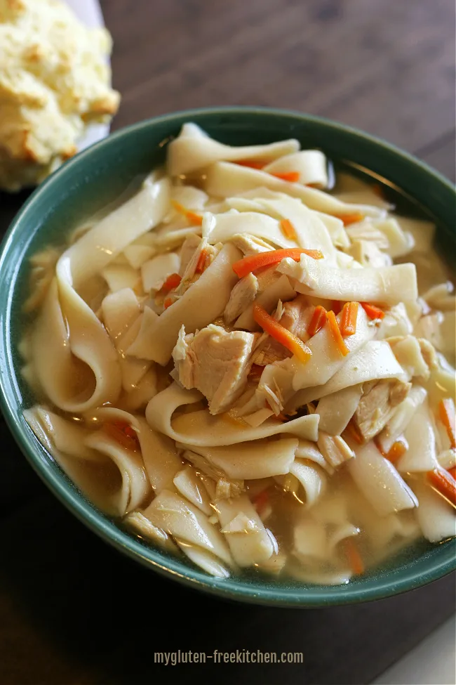 gluten-free Chicken Noodle Soup in a bowl