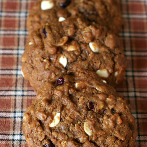 Gluten-free Pumpkin Oatmeal Cranberry White Chocolate Chip Cookies Recipe. These get more flavorful as the days go on even!