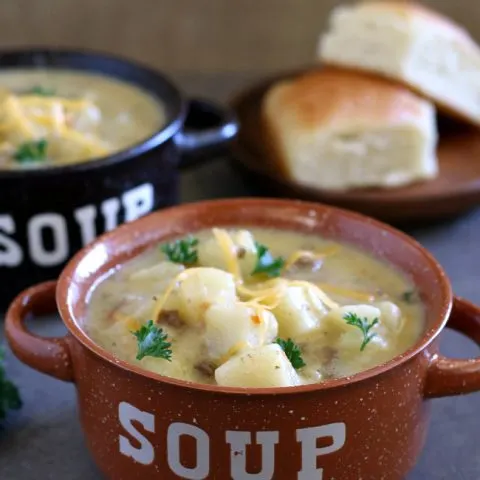 2 bowls of gluten-free cheeseburger soup.