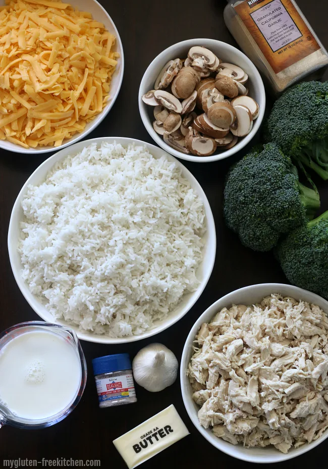 Ingredients for gluten-free chicken broccoli casserole