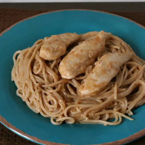 Gluten-free Peanut Butter Pasta and Chicken - An easy and delicious dinner you can have on the table in less than 30 minutes!
