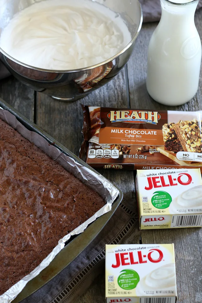 Ingredients for gluten-free brownie heath trifle