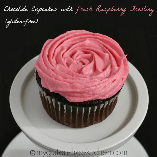 Gluten-free Chocolate Cupcakes with fresh Raspberry Frosting