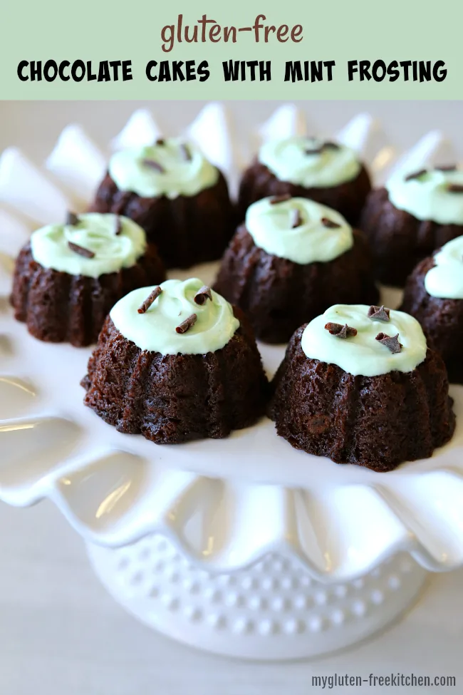 Mini Gluten-free Chocolate Bundt Cakes with Mint Frosting
