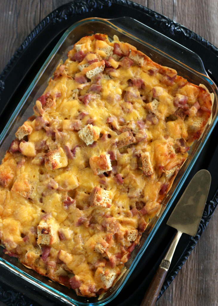 The gluten free breakfast casserole is fresh out of the oven. 