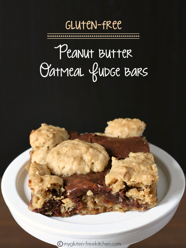 Gluten-free Peanut Butter Oatmeal Fudge Revel Bars- These are great for potlucks and parties!