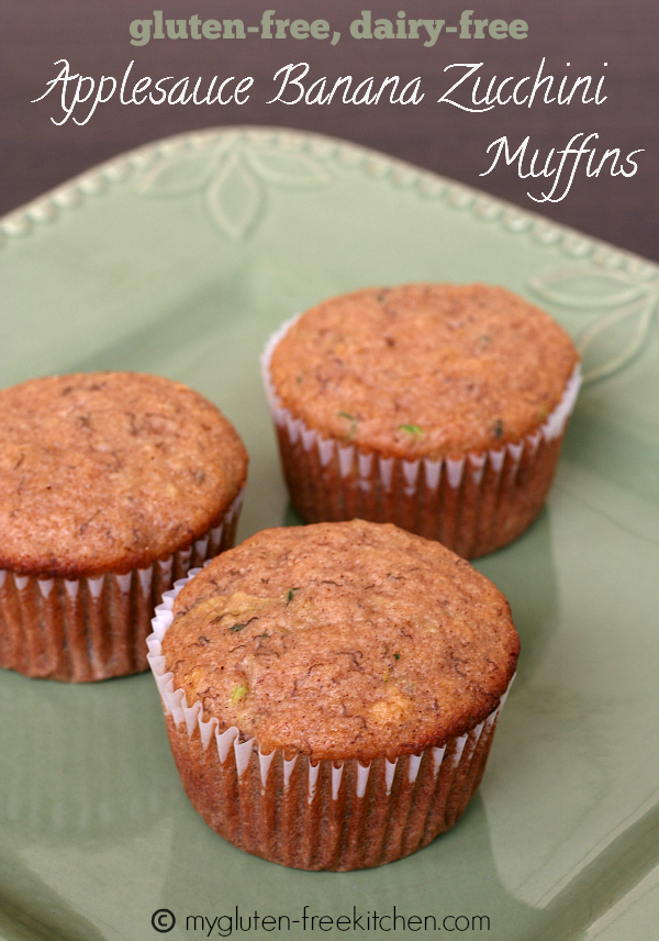 Gluten-free, Dairy-free Applesauce Banana Zucchini Muffins - The whole family loved these! They freeze well too!