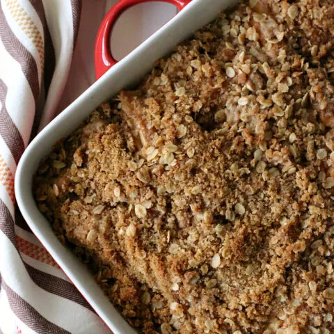 Gluten-free Apple Crisp. Pan of deliciousness! Easy to make gluten-free and dairy-free recipe!