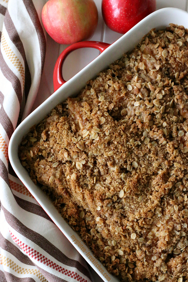 Gluten-free Apple Crisp. Pan of deliciousness! Easy to make gluten-free and dairy-free recipe!