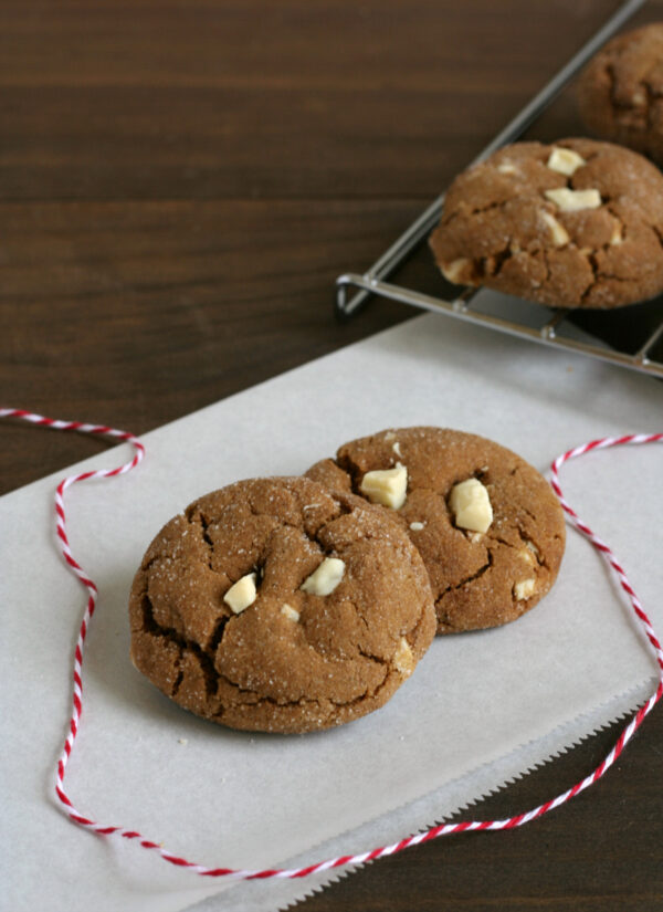 Gluten-free White Chocolate Chunk Gingerbread Cookies Recipe - Great for gift giving!