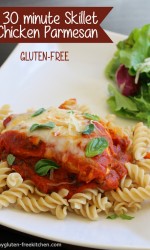 Gluten-free Skillet Chicken Parmesan - Made in 30 minutes or less! Perfect weeknight dinner!