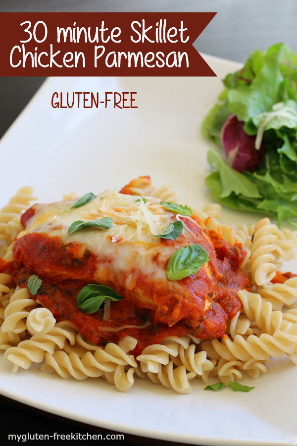 Gluten-free Skillet Chicken Parmesan - Made in 30 minutes or less! Perfect weeknight dinner!
