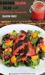 Blackened Salmon Salad with Huckleberry Vinaigrette (Gluten-free) Healthy, easy to make and on the table in 45 minutes! Can use store-bought dressing to make it easier too.