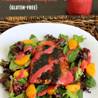 Blackened Salmon Salad with Huckleberry Vinaigrette (Gluten-free) Healthy, easy to make and on the table in 45 minutes! Can use store-bought dressing to make it easier too.