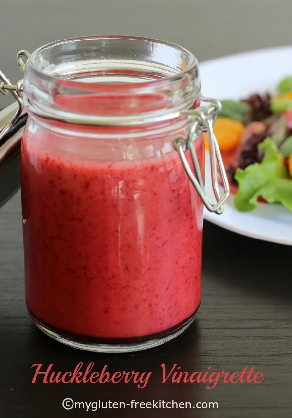 Easy to make Huckleberry Vinaigrette. This fruity salad dressing comes together in just a few minutes. You can sub blueberries or any other berries.