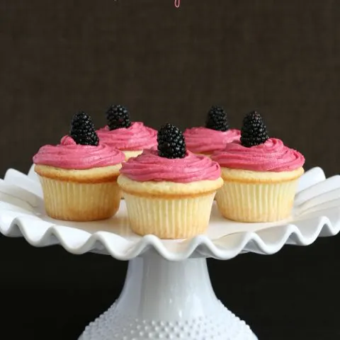 Gluten-free Lemon Cupcakes with Fresh Blackberry Buttercream