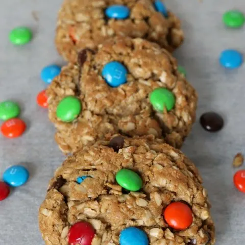 Gluten-free Monster Cookies - Peanut Butter Oatmeal Chocolate Chip M&M cookies! A favorite!
