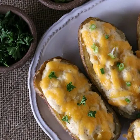 Gluten-free Twice Baked Potatoes. I make these for every holiday gathering!