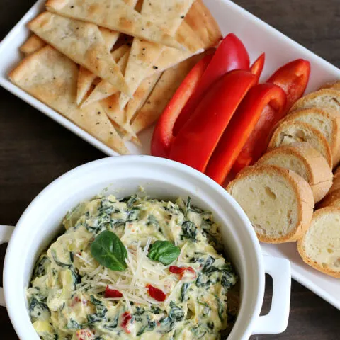 Stovetop Spinach Artichoke Dip with gluten-free baguette slices, and more ideas for gluten-free dippers.