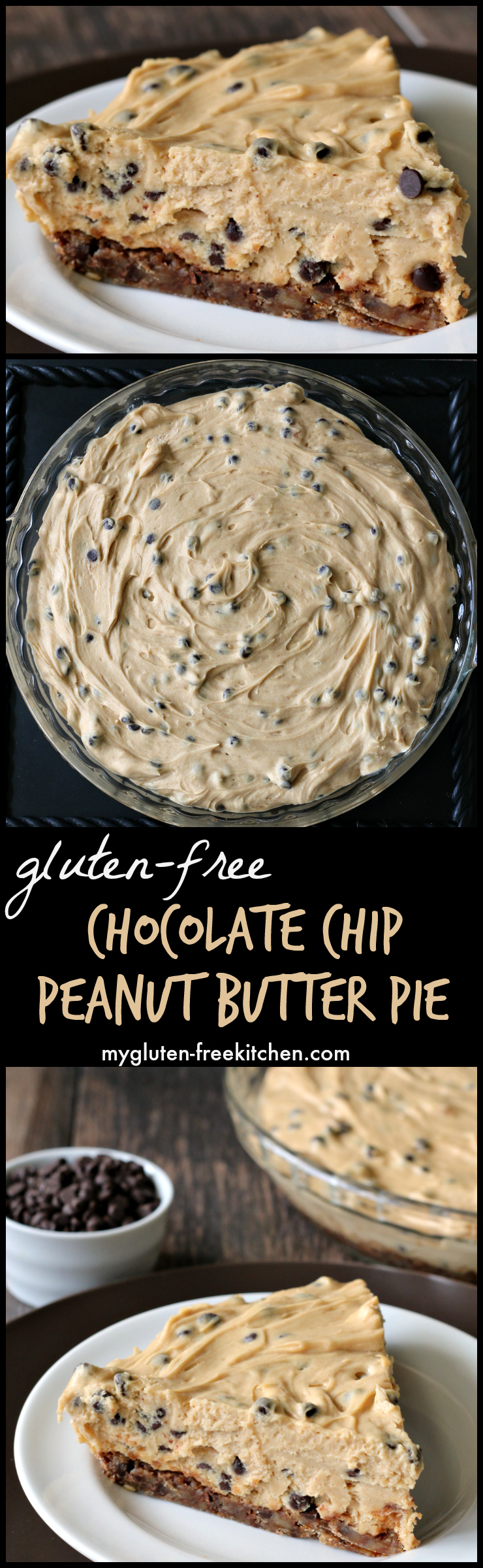 Gluten-free Chocolate Chip Peanut Butter Pie with a chocolate chip cookie crust