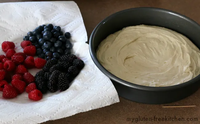 Assembling gluten-free triple berry coffee cake