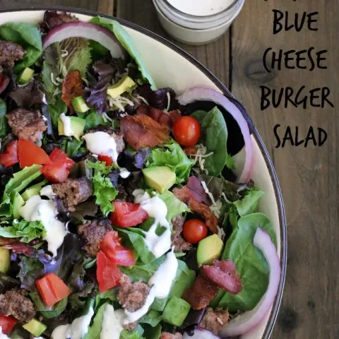 Bacon Blue Cheese Burger Salad. Quick and easy weeknight dinner recipe that's gluten-free too!
